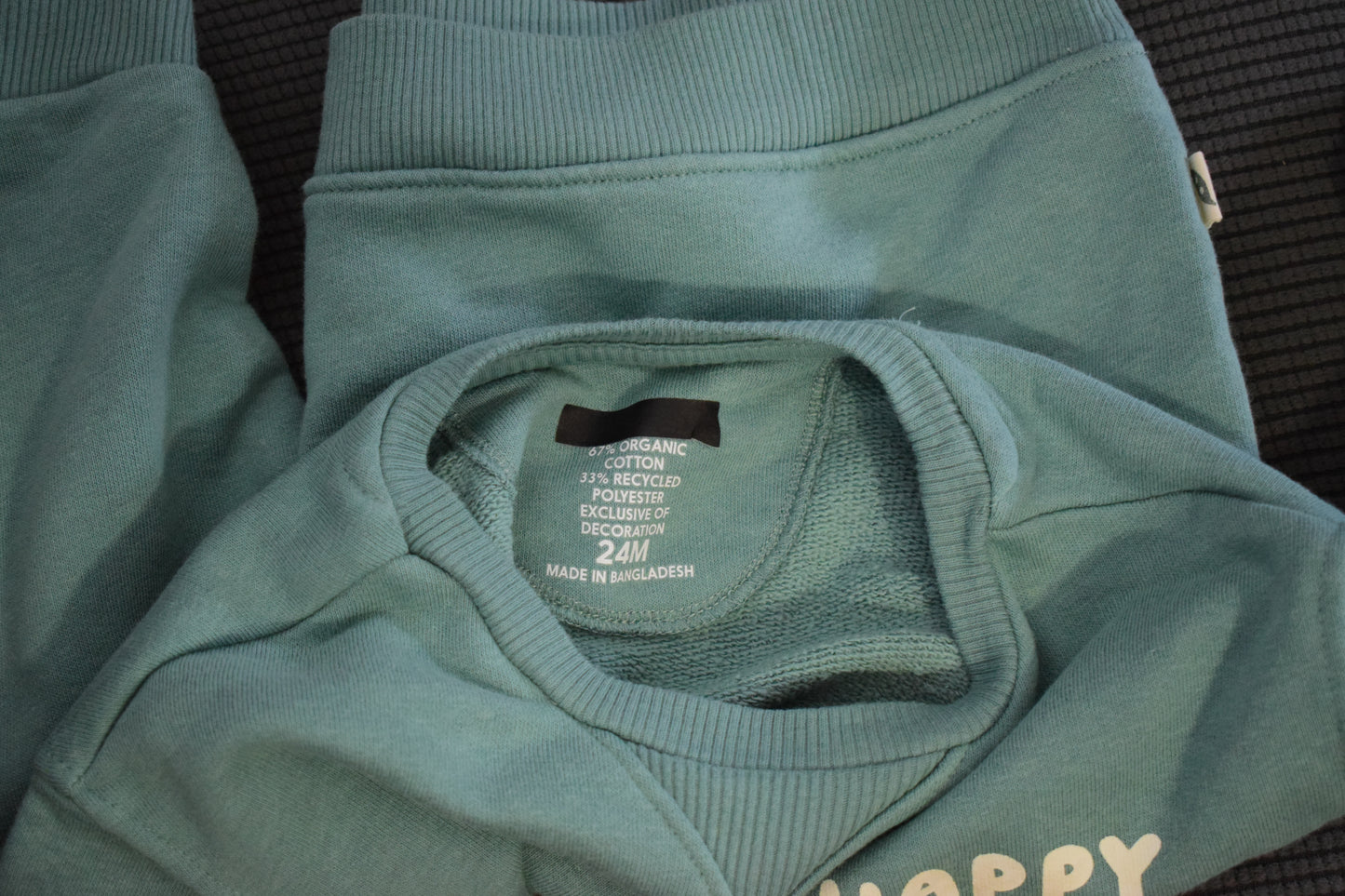Sweat-shirt en molleton vert d'eau imprimé "HAPPY" - Enfant 24 Mois