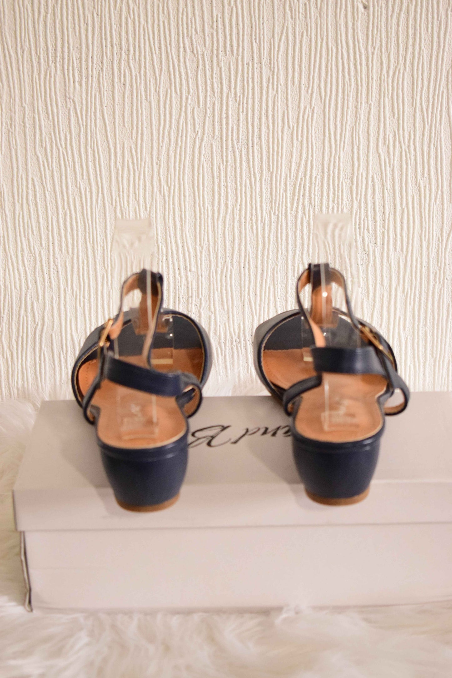 Sandales Compensées Bleu Marine à Brides Salomé & Boucle Dorée 41