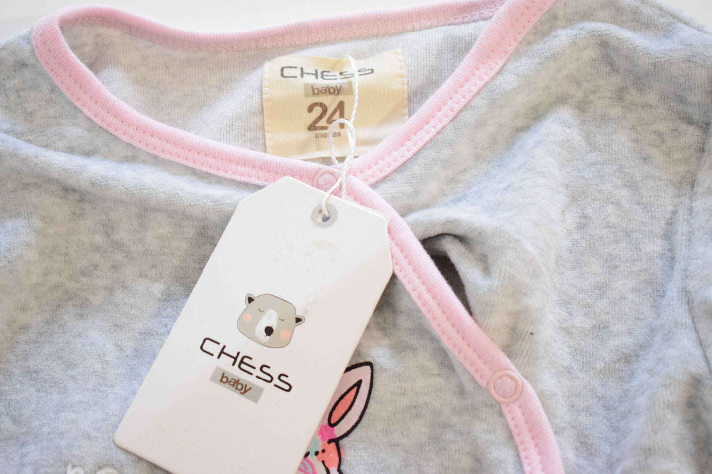 Combinaison pyjama bébé en polaire grise avec pieds et boutons-pression 24 mois