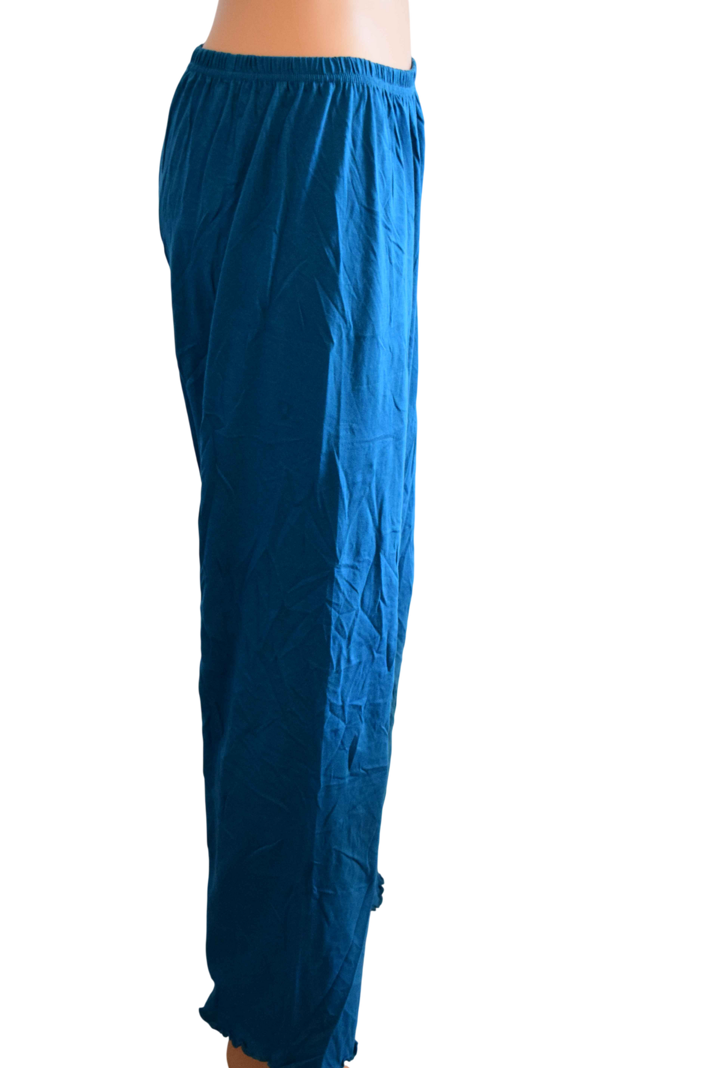 Pantalon Fluide Bleu Canard à Ourlet Ondulé
