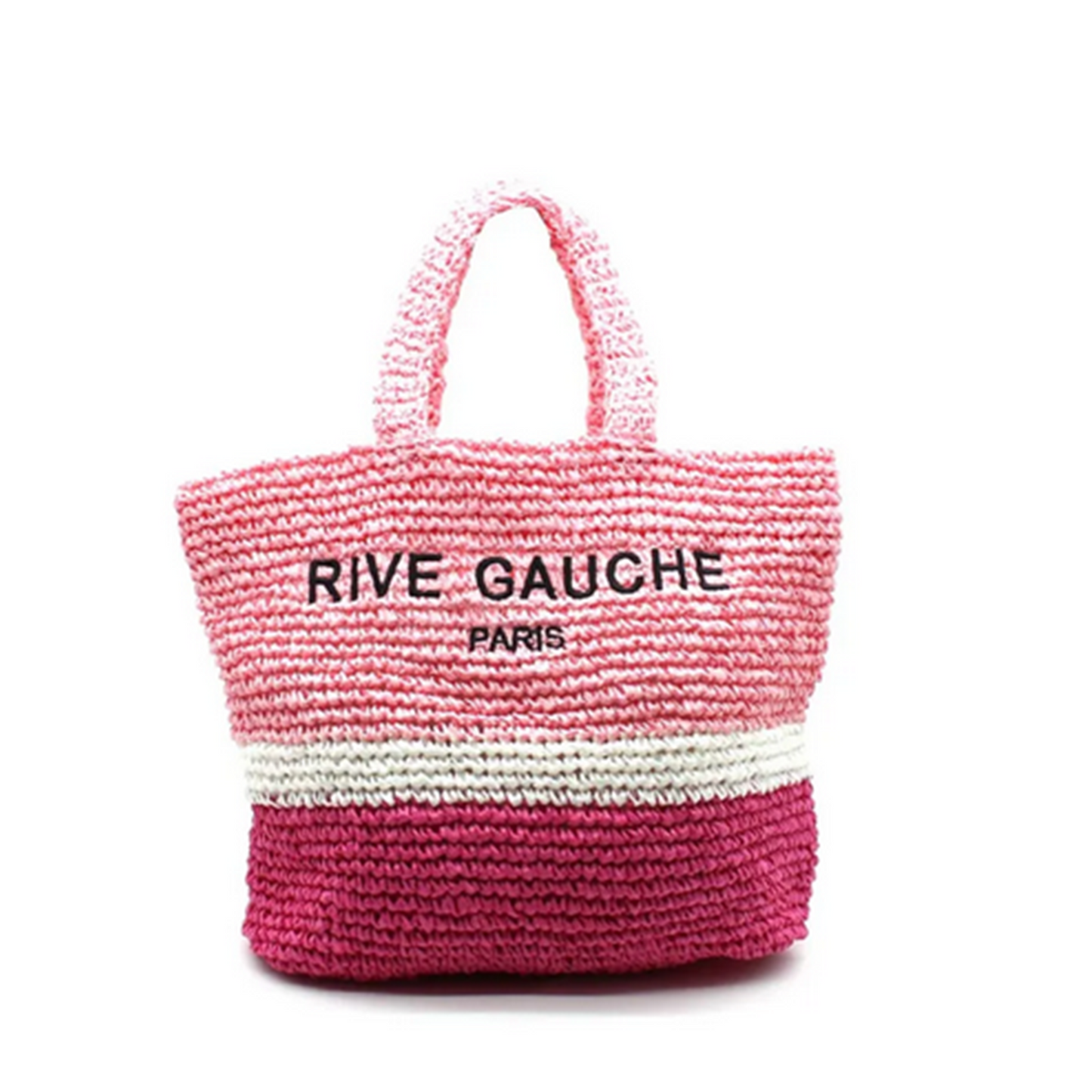 Sac cabas "Rive Gauche Paris" en crochet dégradé rose et fuchsia