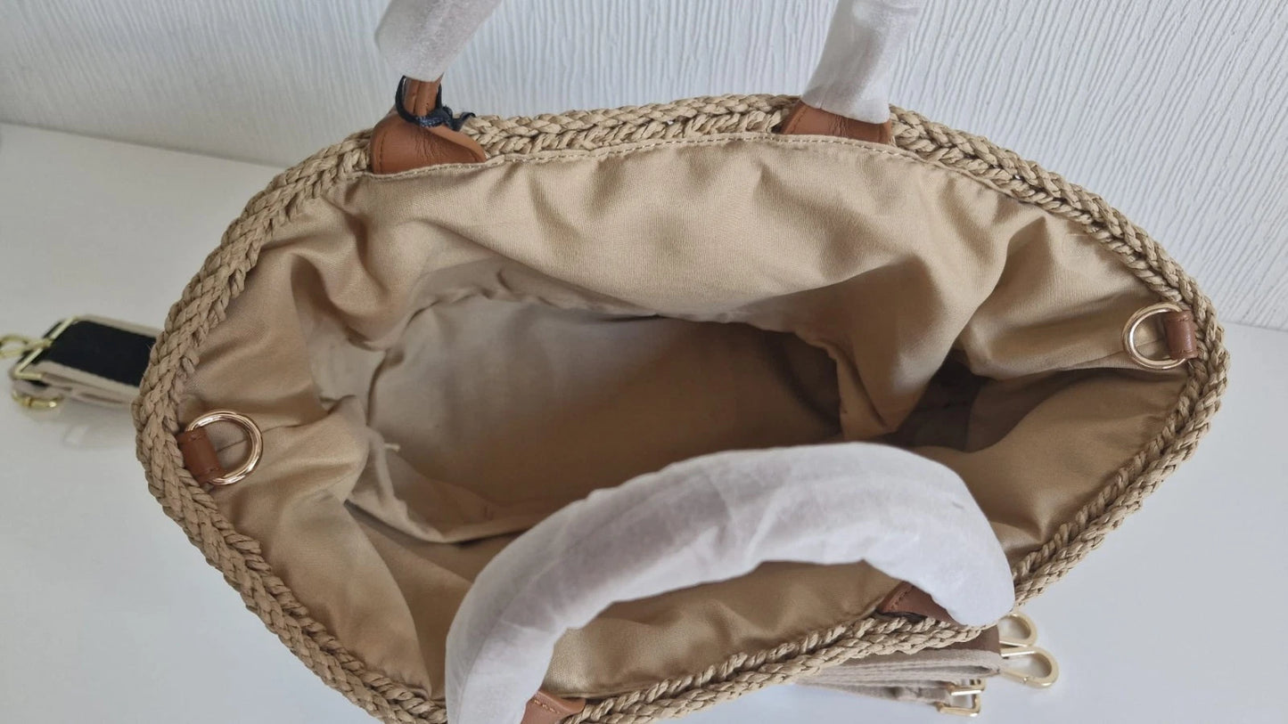 Sac cabas double C en paille