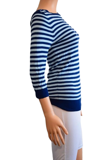 Pull fin marinière bleu azur et bleu marine à manches S