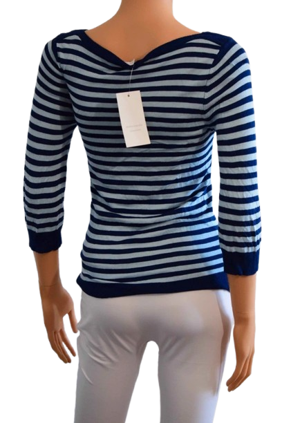 Pull fin marinière bleu azur et bleu marine à manches S