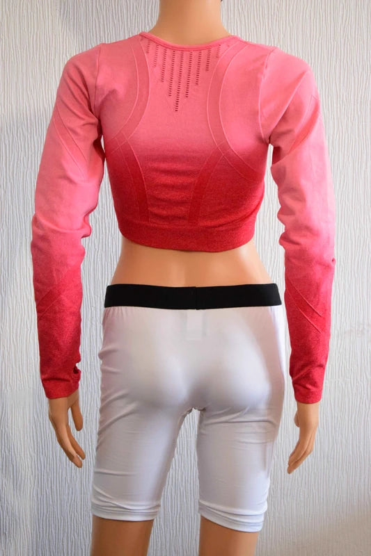 Crop top sport manches longues – Rose dégradé – Taille unique