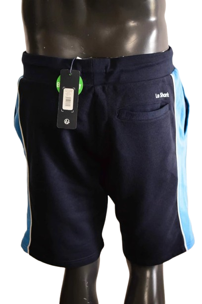 Short de Jogging Homme Le Shark - Bleu Marine avec Bandes Latérales Bleu Ciel