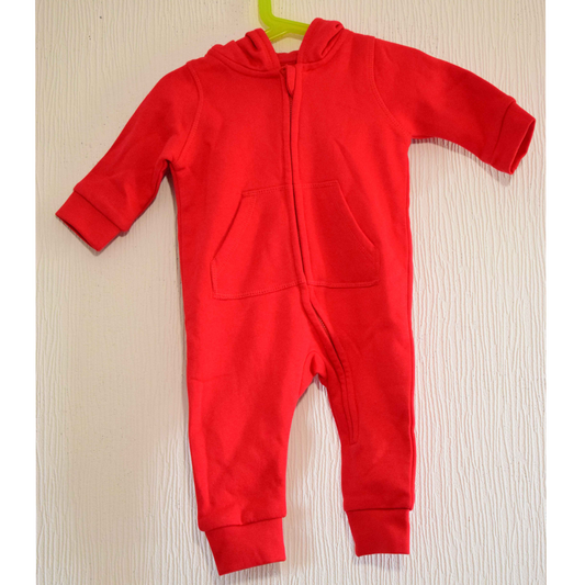 Combinaison à capuche en molleton rouge pour bébé