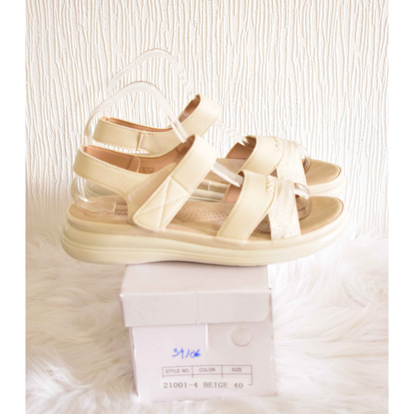Sandales Confort Beige Nude à Brides Scratch & Détail Irise