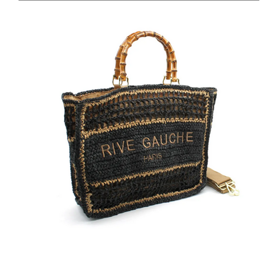 Sac Cabas Riva Noir – Style Raphia & Bambou