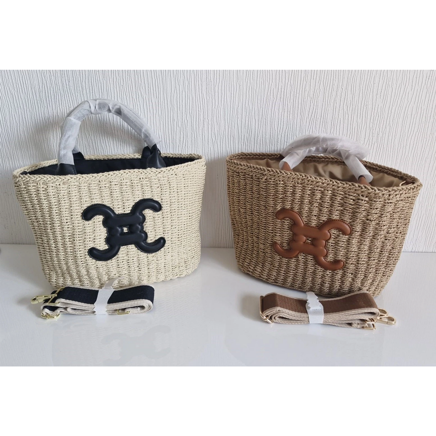 Sac cabas double C en paille