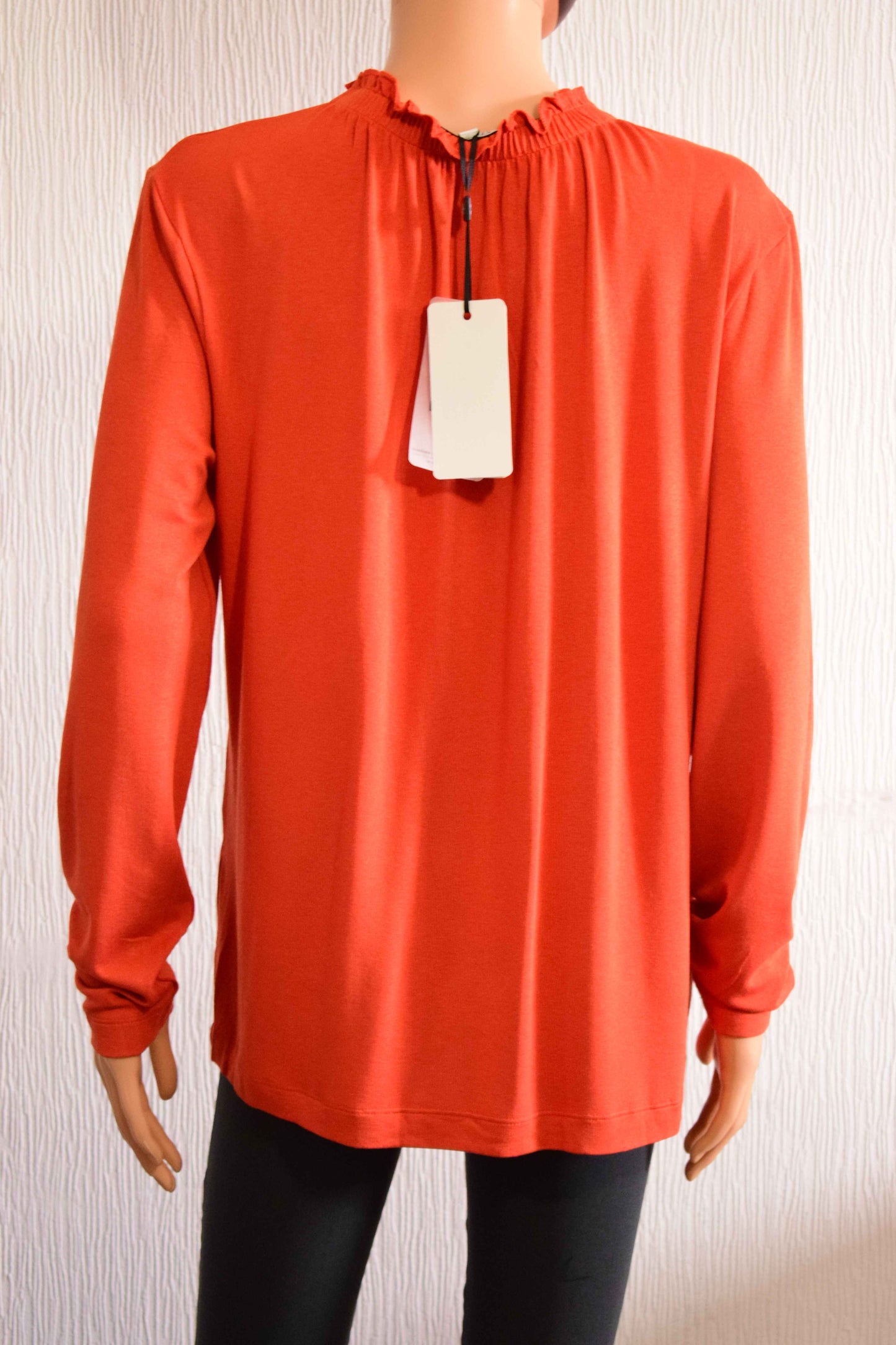 Blouse Enjoy à manches longues orange brûlé avec col volanté