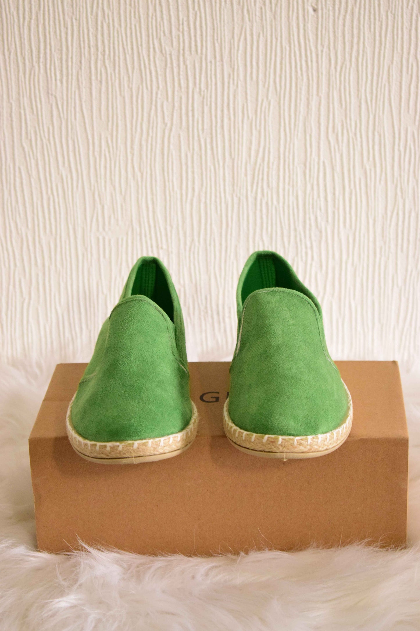 Espadrilles / Slip-on en Suédine Vert Pomme à Semelle Tressée 38