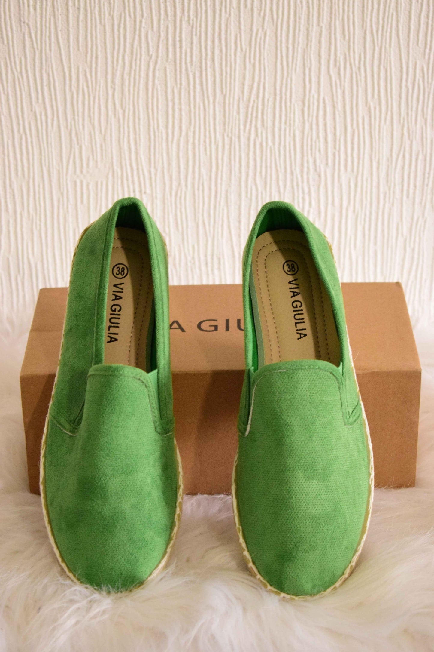 Espadrilles / Slip-on en Suédine Vert Pomme à Semelle Tressée 38
