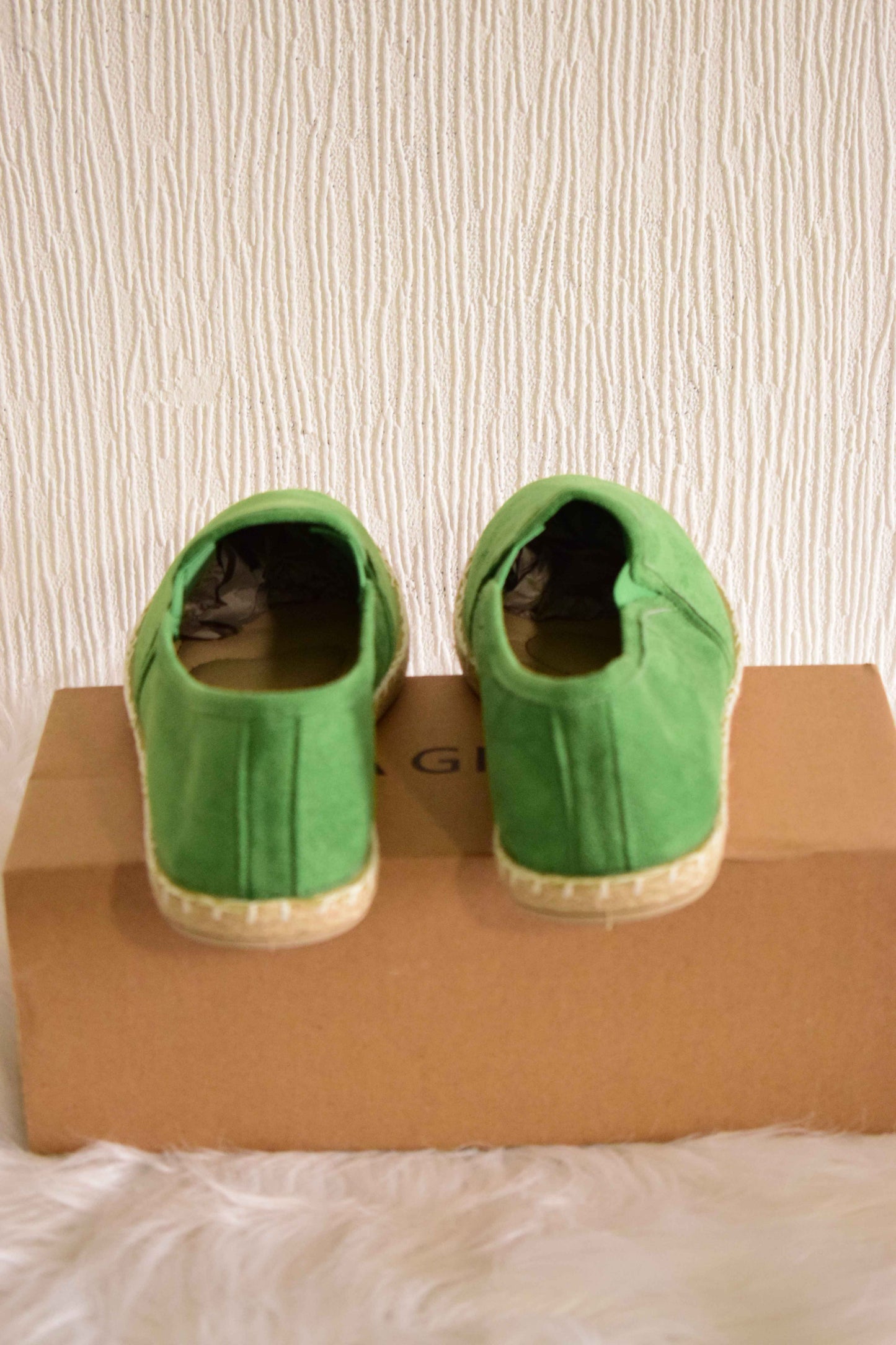 Espadrilles / Slip-on en Suédine Vert Pomme à Semelle Tressée 38