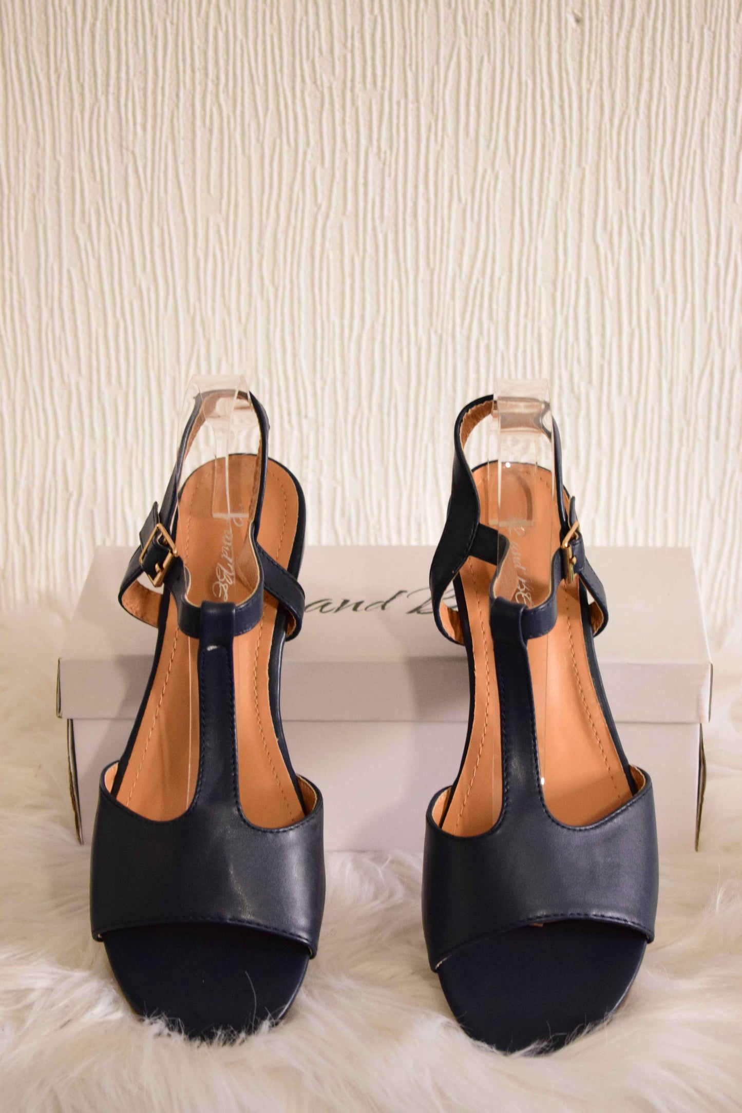 Sandales Compensées Bleu Marine à Brides Salomé & Boucle Dorée 41