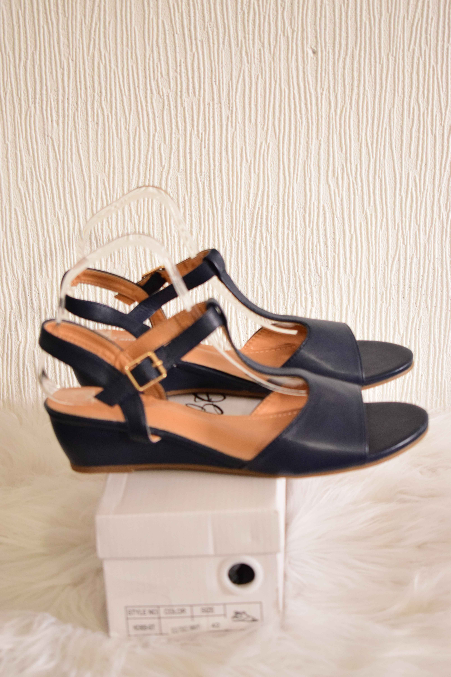 Sandales Compensées Bleu Marine à Brides Salomé & Boucle Dorée 41