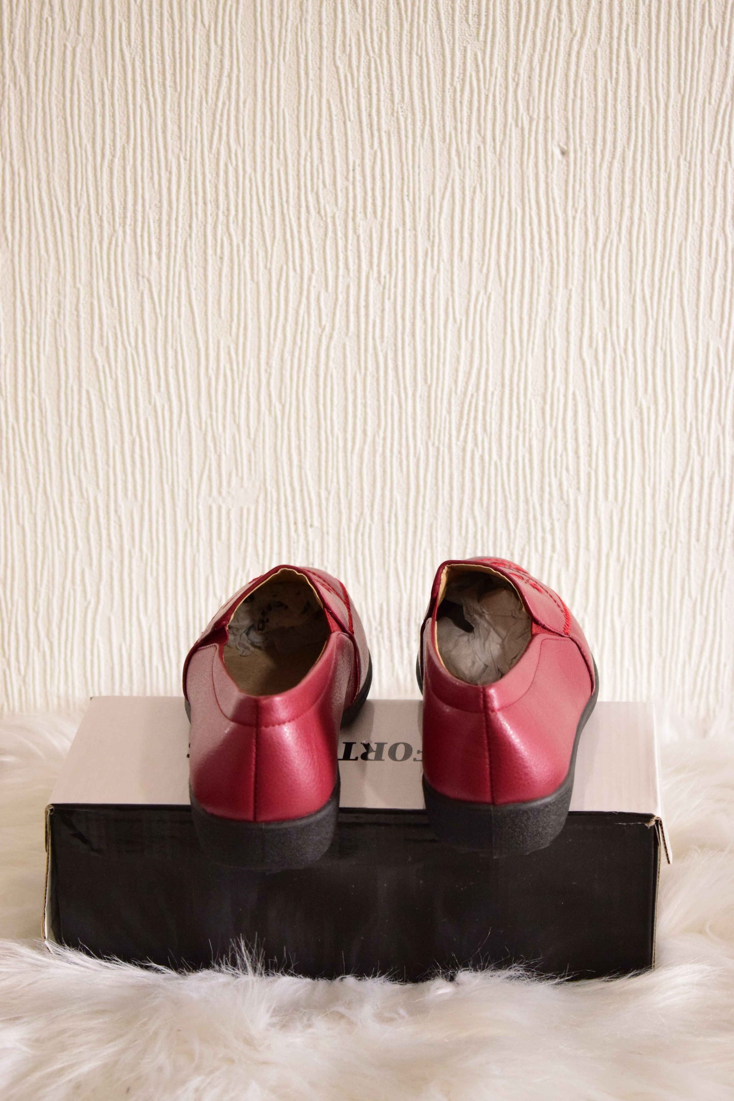 Mocassins Confort Rouge Bordeaux à Broderies Fleurs & Semelle Souple