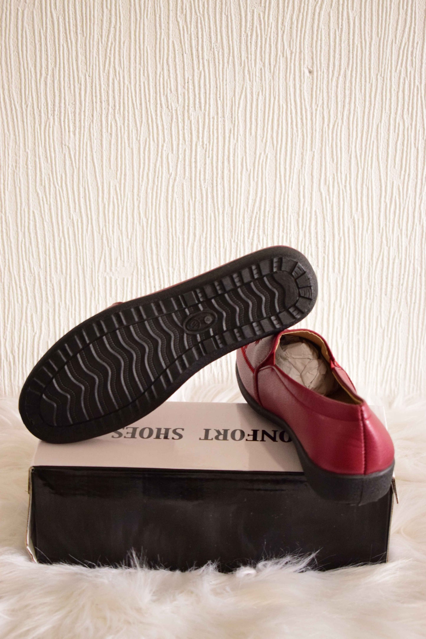 Mocassins Confort Rouge Bordeaux à Broderies Fleurs & Semelle Souple