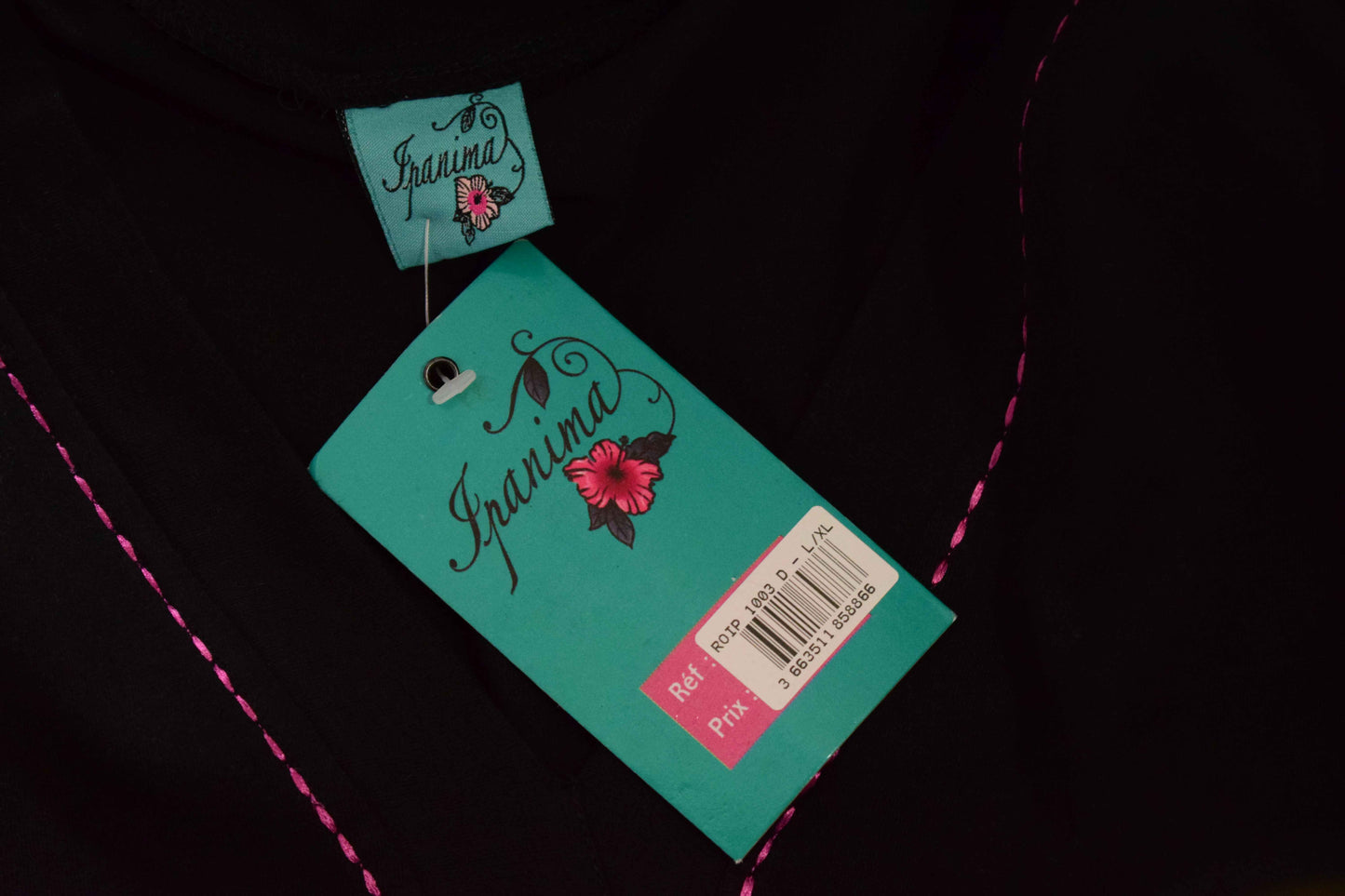 Robe noire franima à manches longues et col V avec broderie florale L