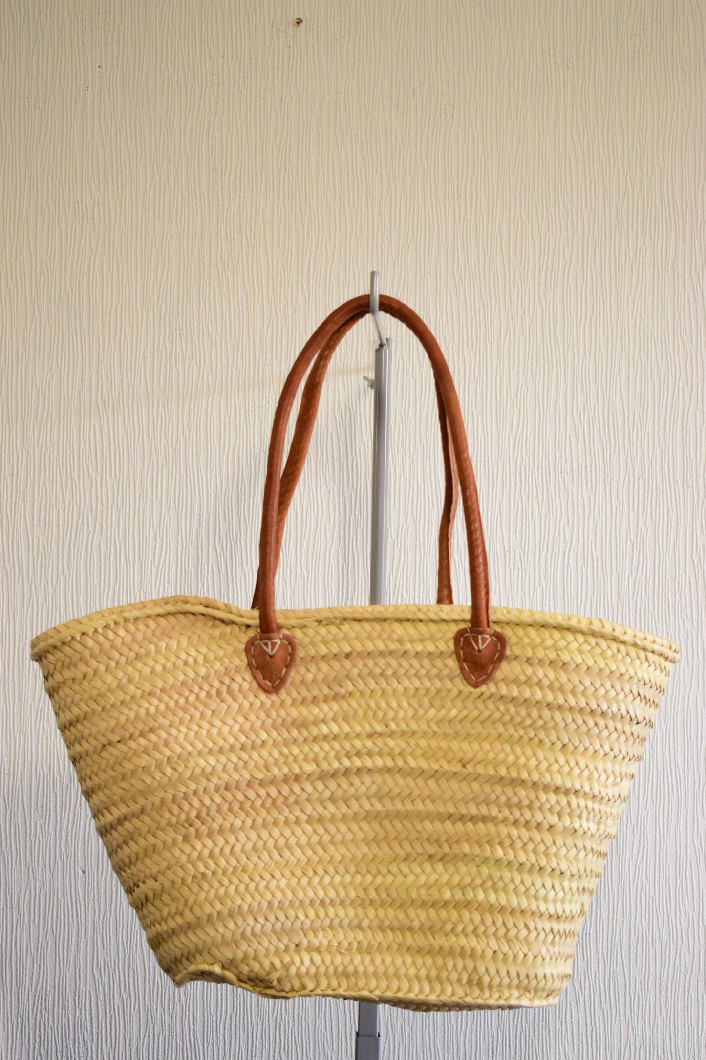 Sac Cabas en Paille double C Tressée à Anses & Logo Cuir