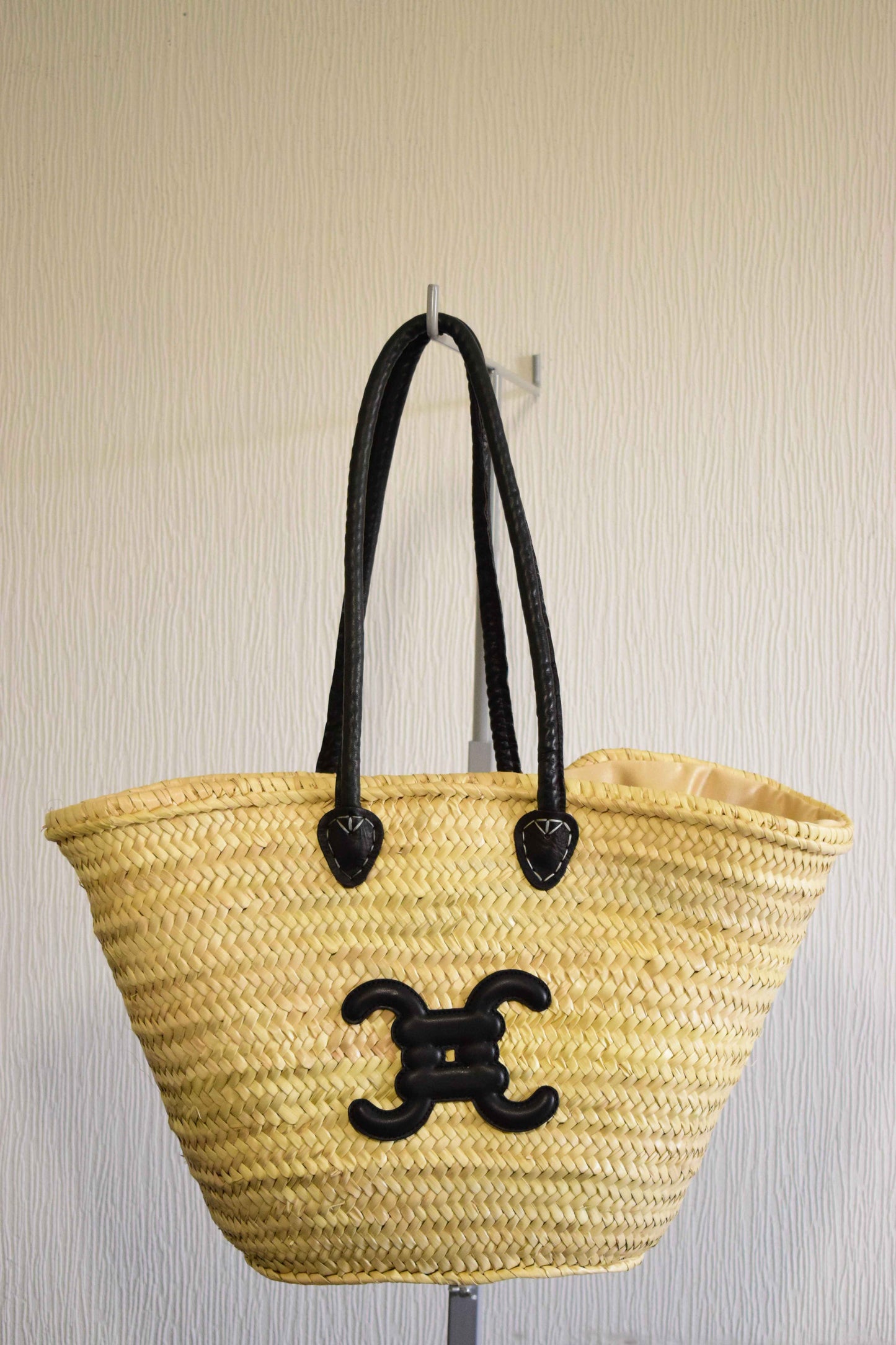 Sac Cabas en Paille double C Tressée à Anses & Logo Cuir