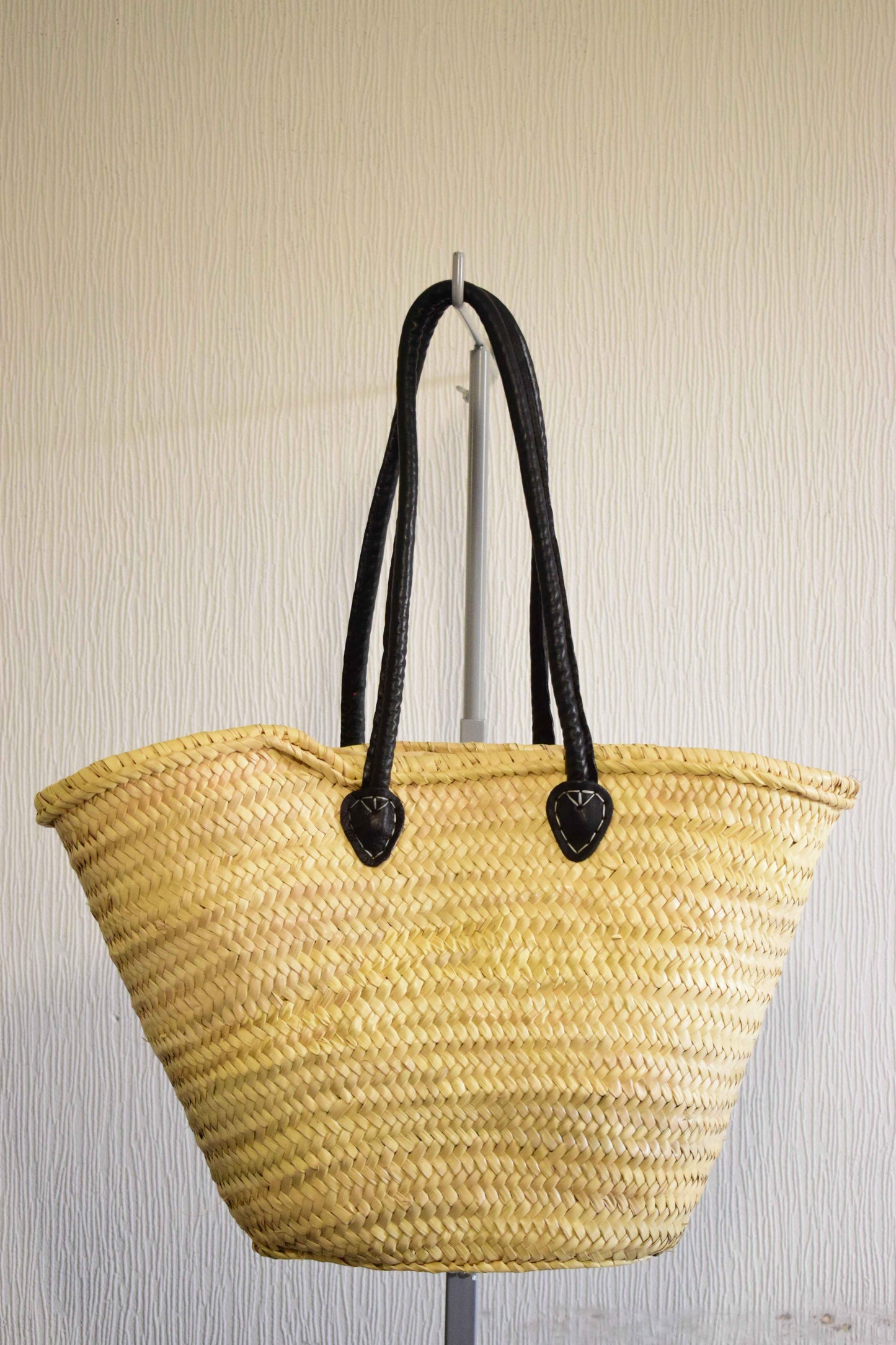 Sac Cabas en Paille double C Tressée à Anses & Logo Cuir
