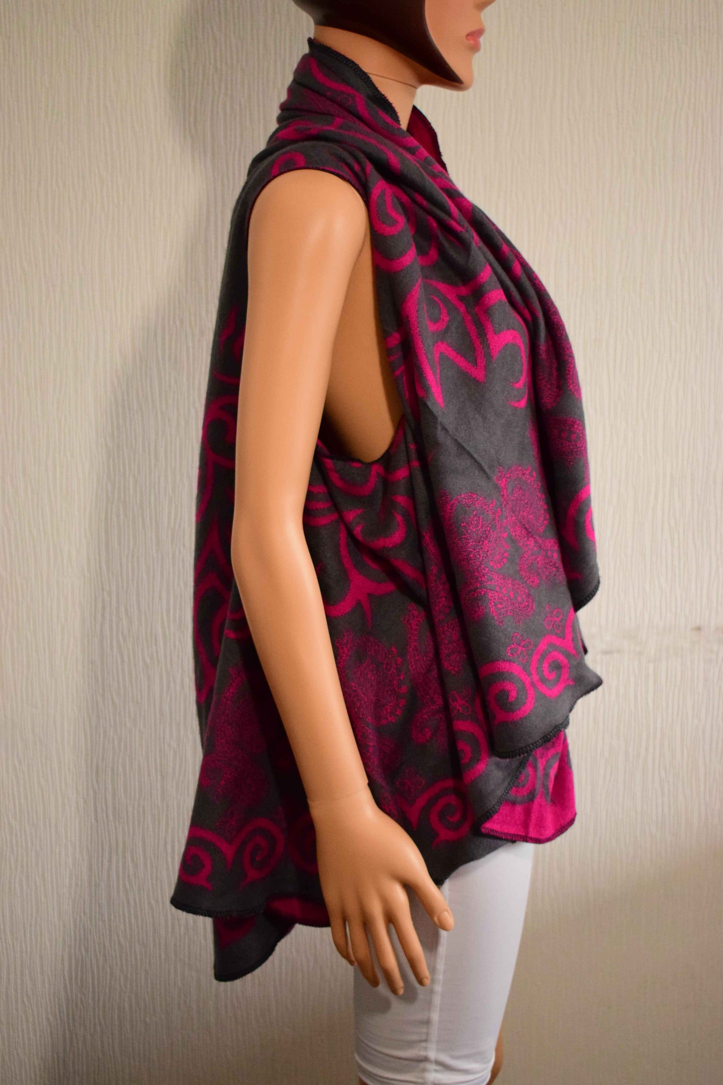 Écharpe / Étole femme – Gris & fuchsia – Taille unique