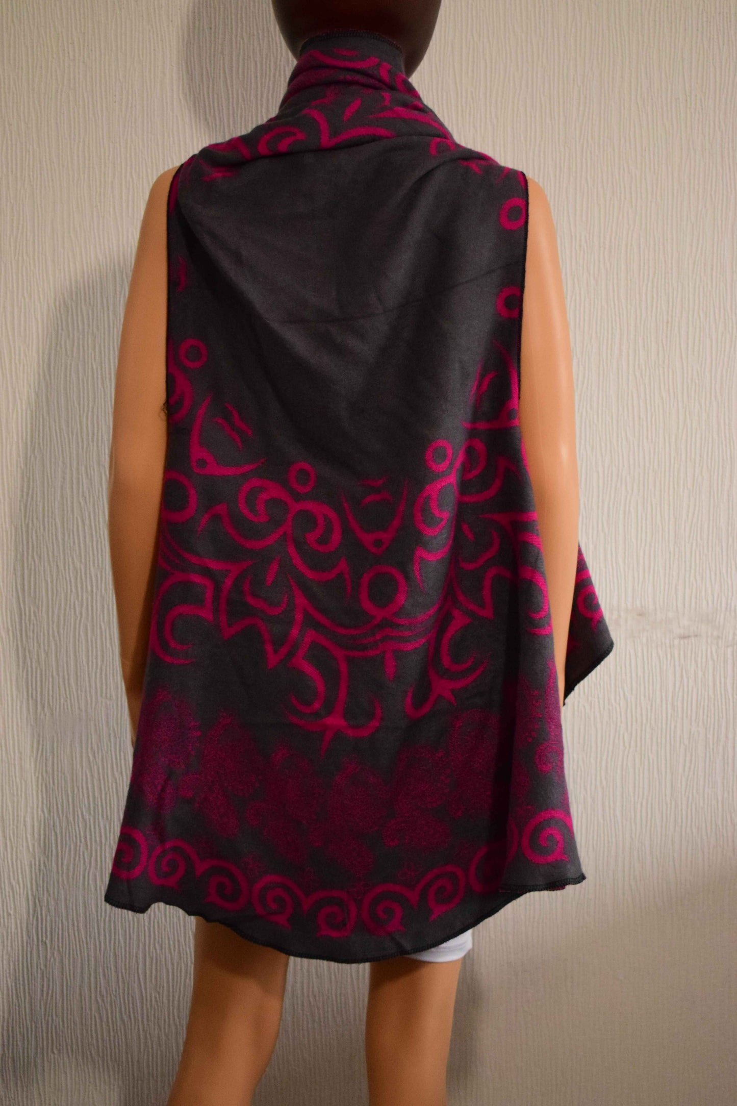 Écharpe / Étole femme – Gris & fuchsia – Taille unique