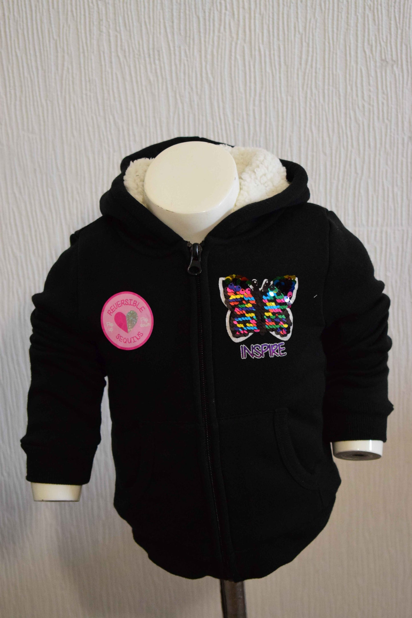 Gilet zippé enfant Dreamstar – Noir/Papillon sequins – 3 ans