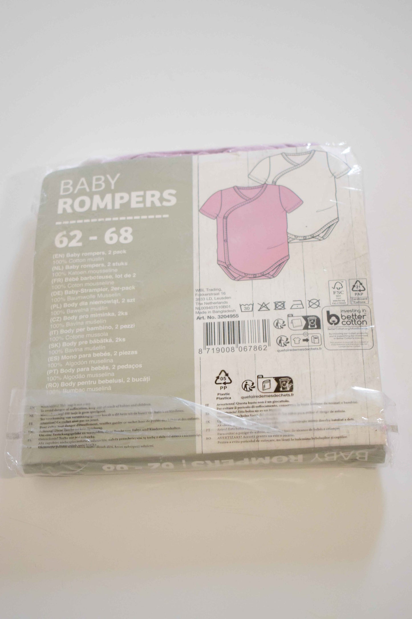 Ensemble de 2 Bodys Bébé en Gaze de Coton – Neuf sous Blister 3-6 mois