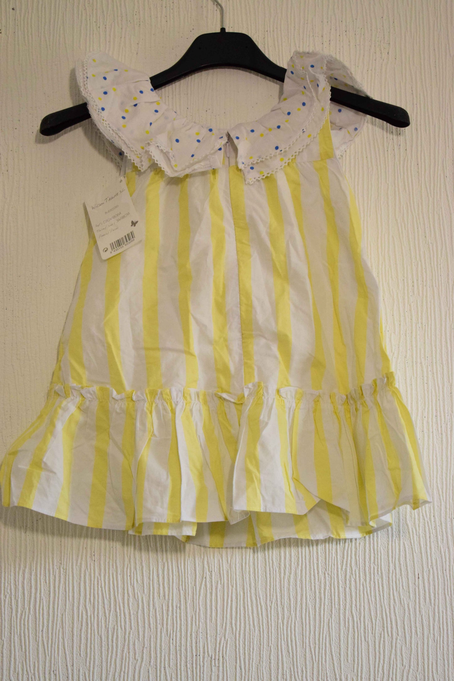 Robe d'été blanche et jaune à rayures avec grand col Claudine pour fillette 3 Ans