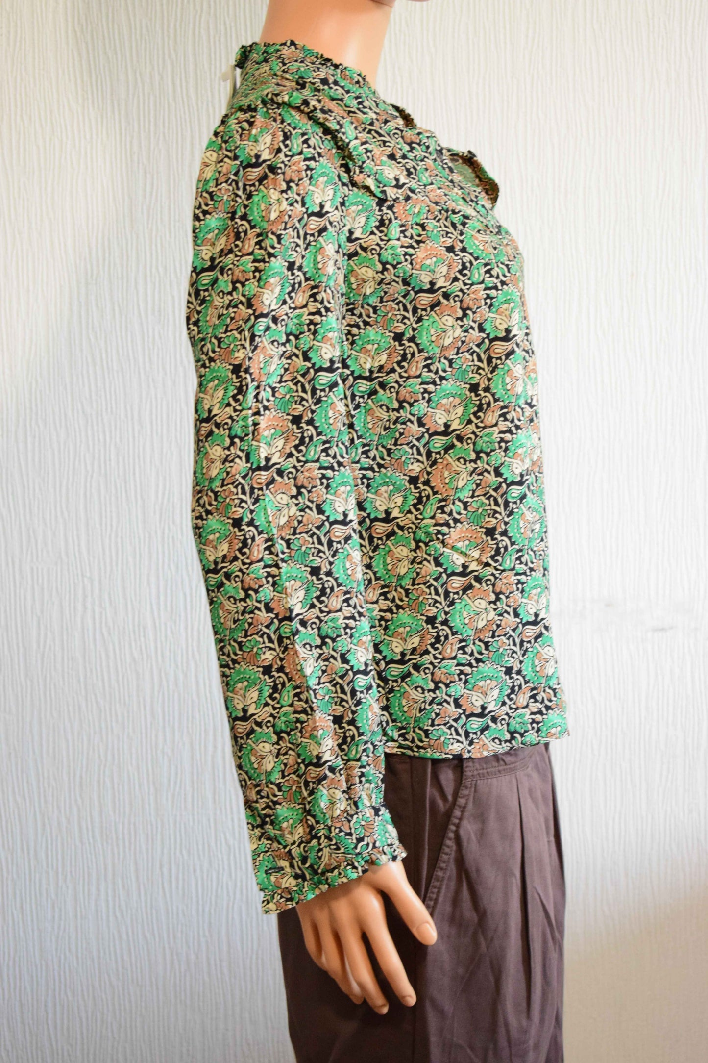 Blouse Florale Bohème Col Mao Smockée XS