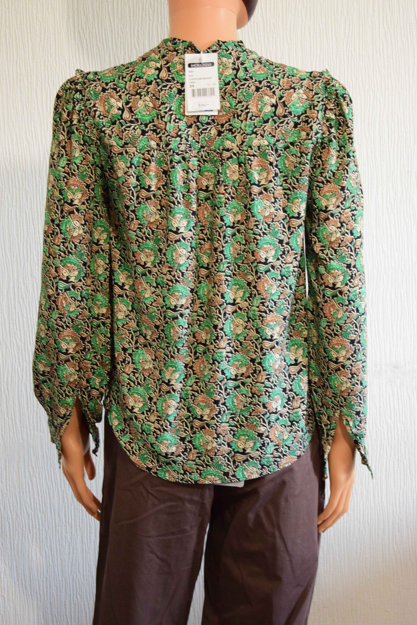 Blouse Florale Bohème Col Mao Smockée XS