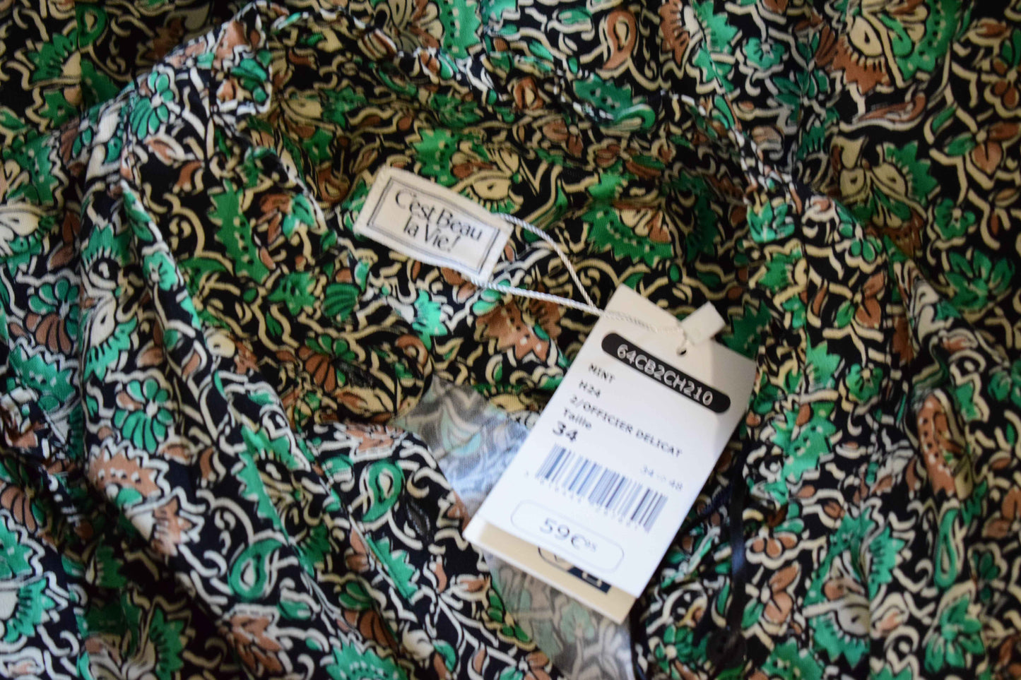 Blouse Florale Bohème Col Mao Smockée XS