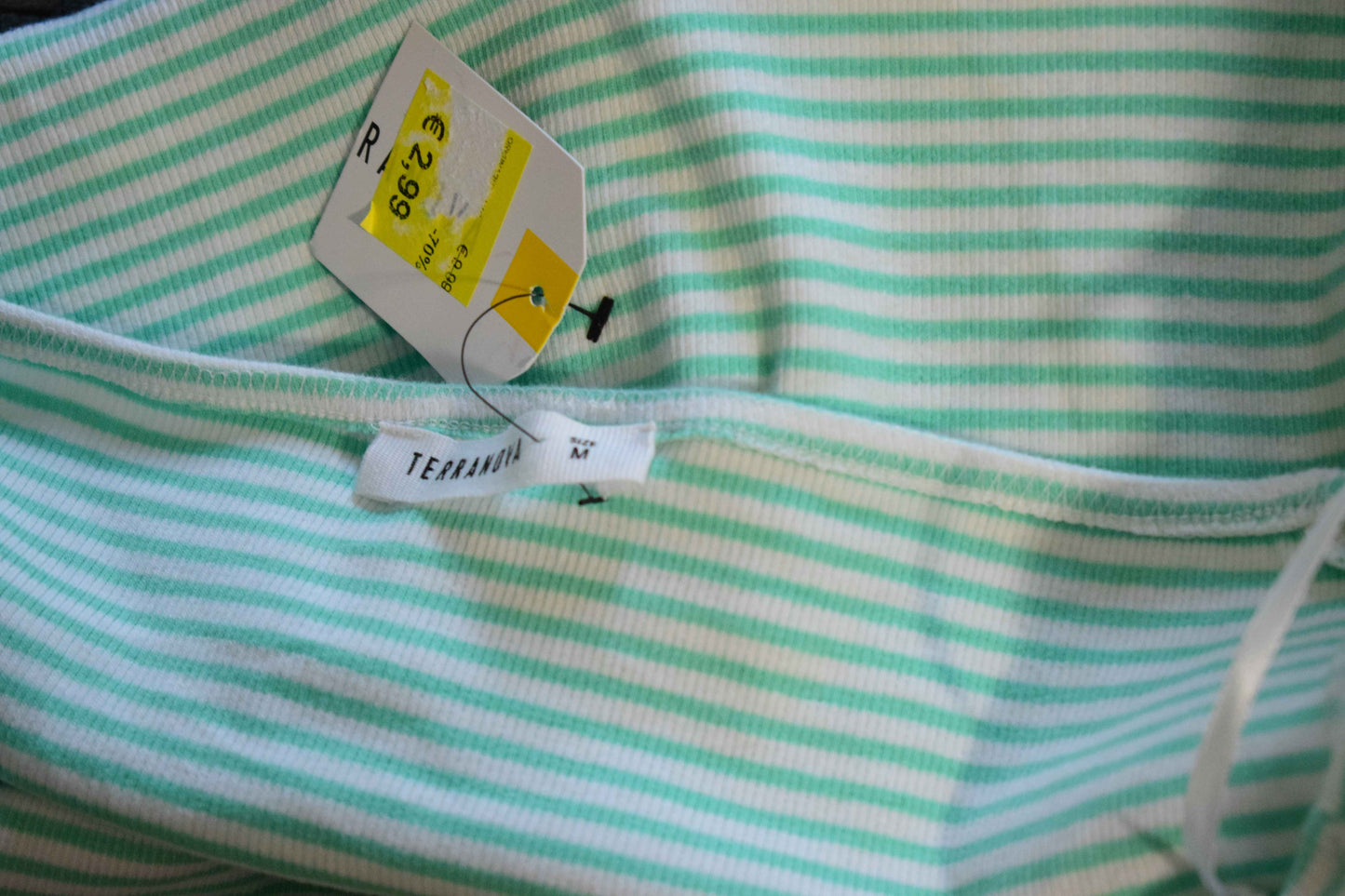 Crop Top Côtelé à Rayures – Vert Menthe & Blanc M