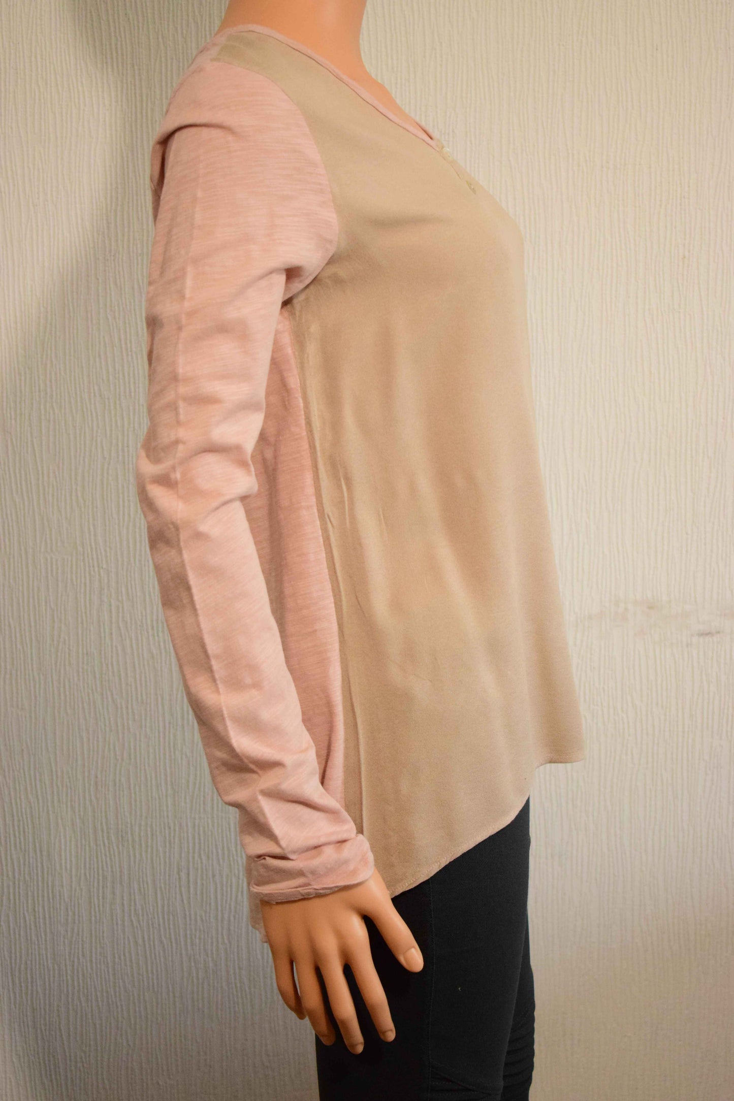 Top manches longues femme – Beige/Rose poudré – Taille M