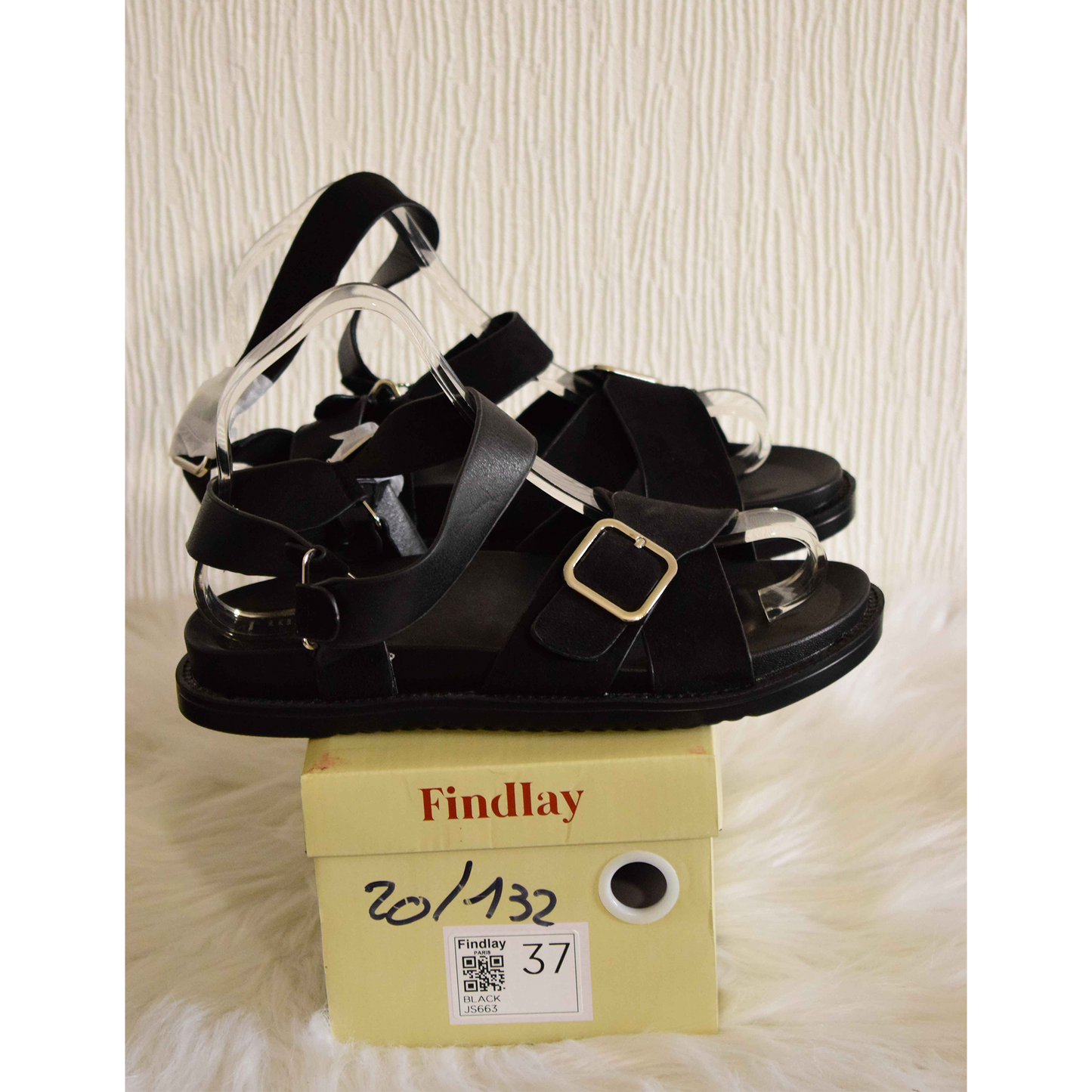 Sandales Plateformes Femme Noires en Daim & Cuir à Boucle Argentée – Findlay 37