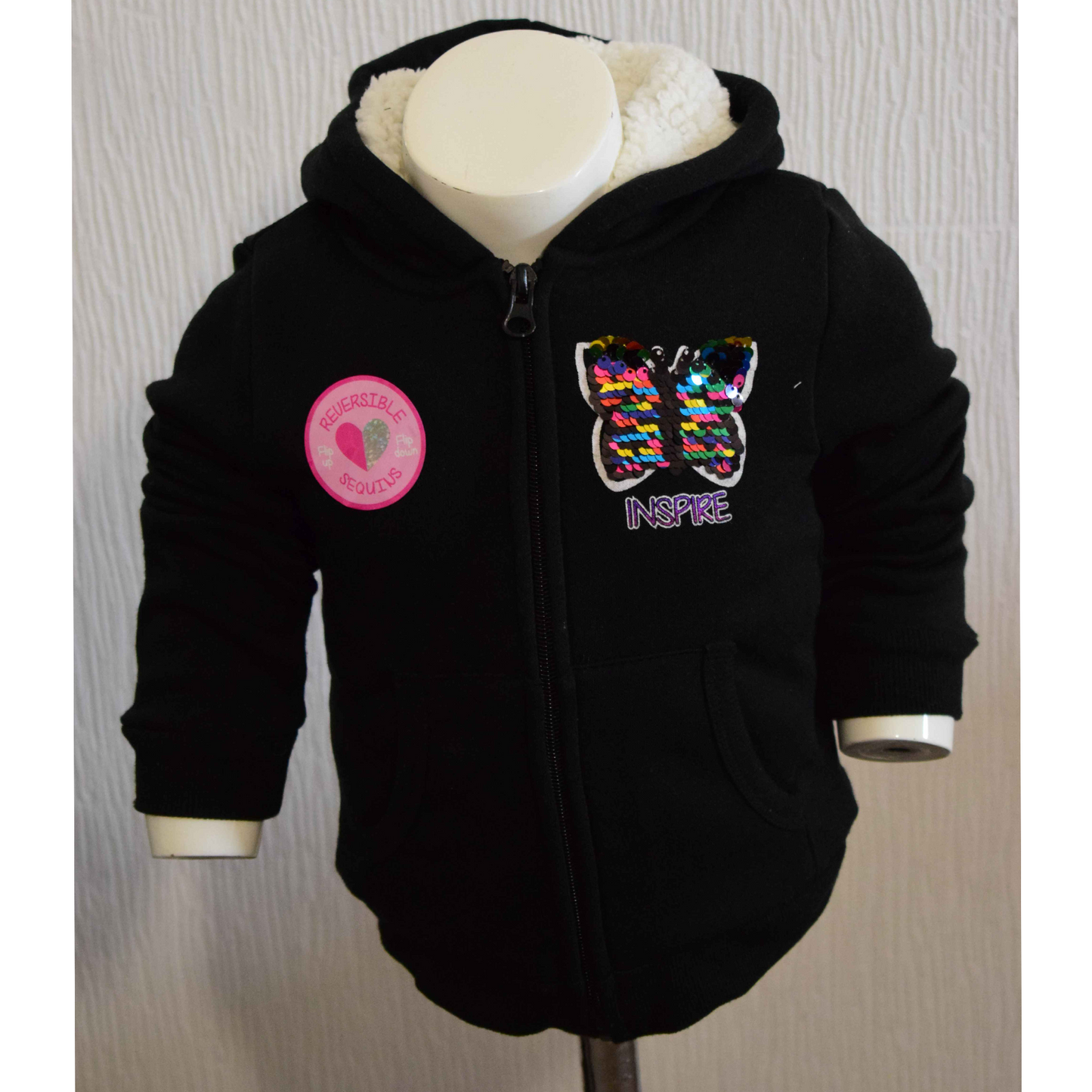 Gilet zippé enfant Dreamstar – Noir/Papillon sequins – 3 ans