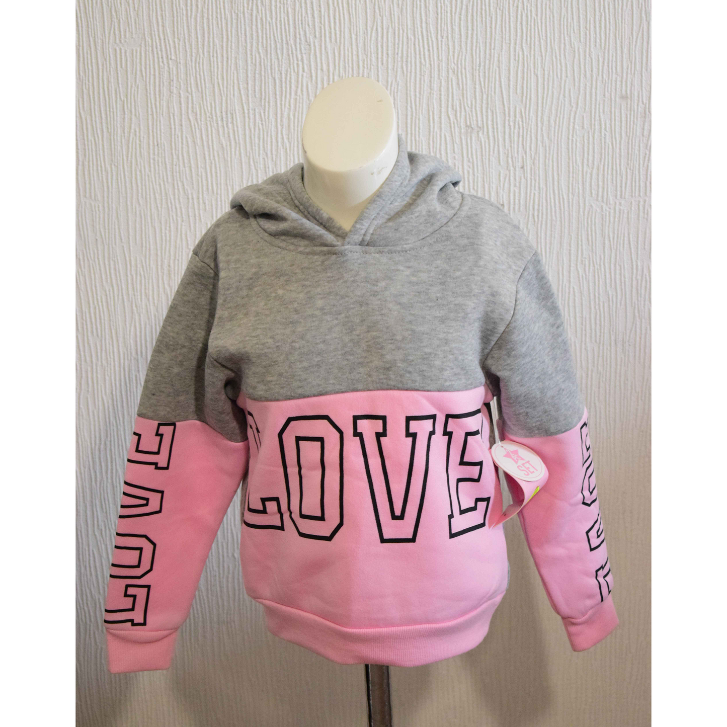 Sweat à capuche bicolore gris et rose avec imprimé "LOVE" pour fille 7 Ans