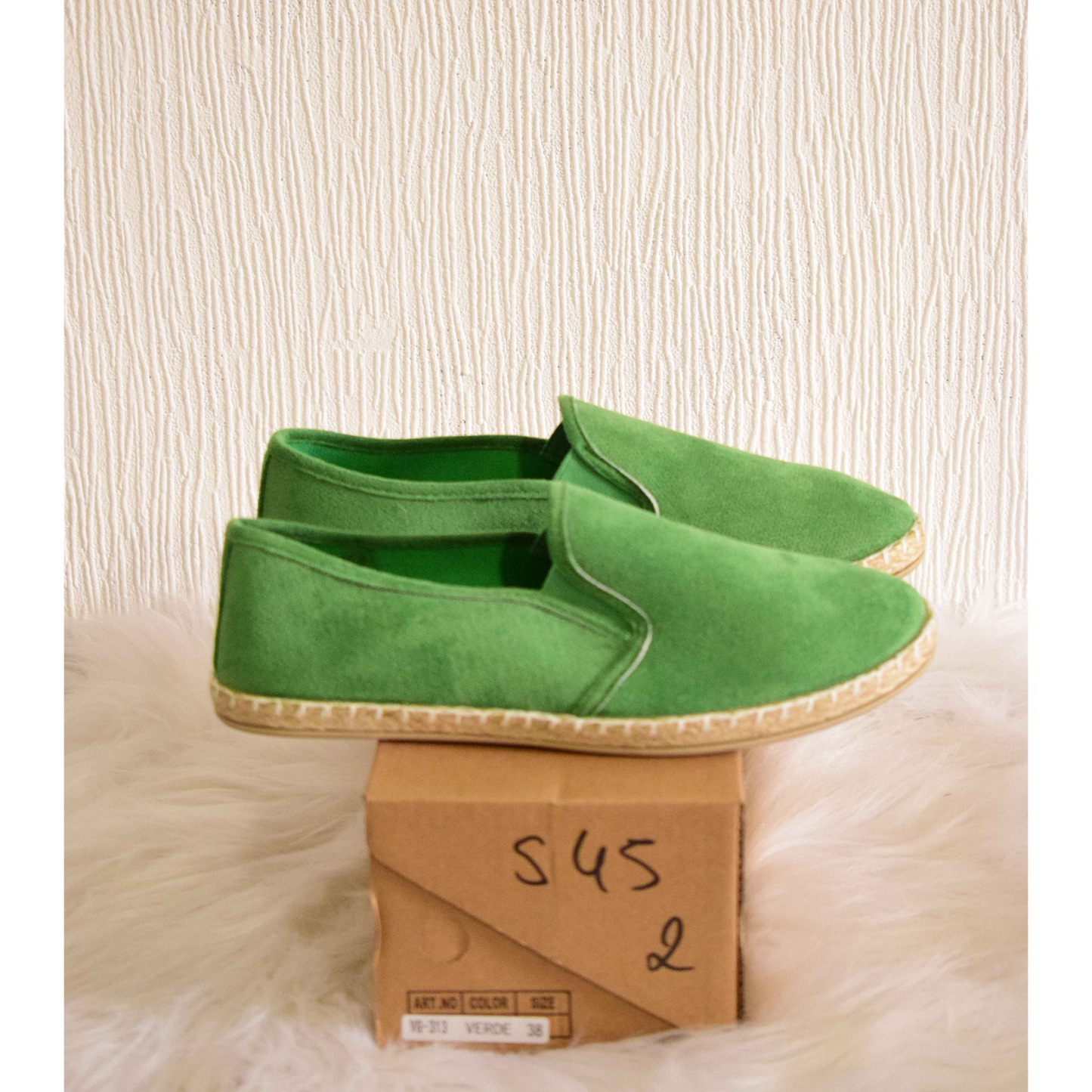 Espadrilles / Slip-on en Suédine Vert Pomme à Semelle Tressée 38