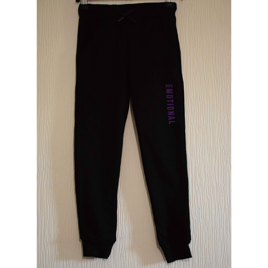 Pantalon de jogging enfant noir avec inscription "emotion" violette 5 ans
