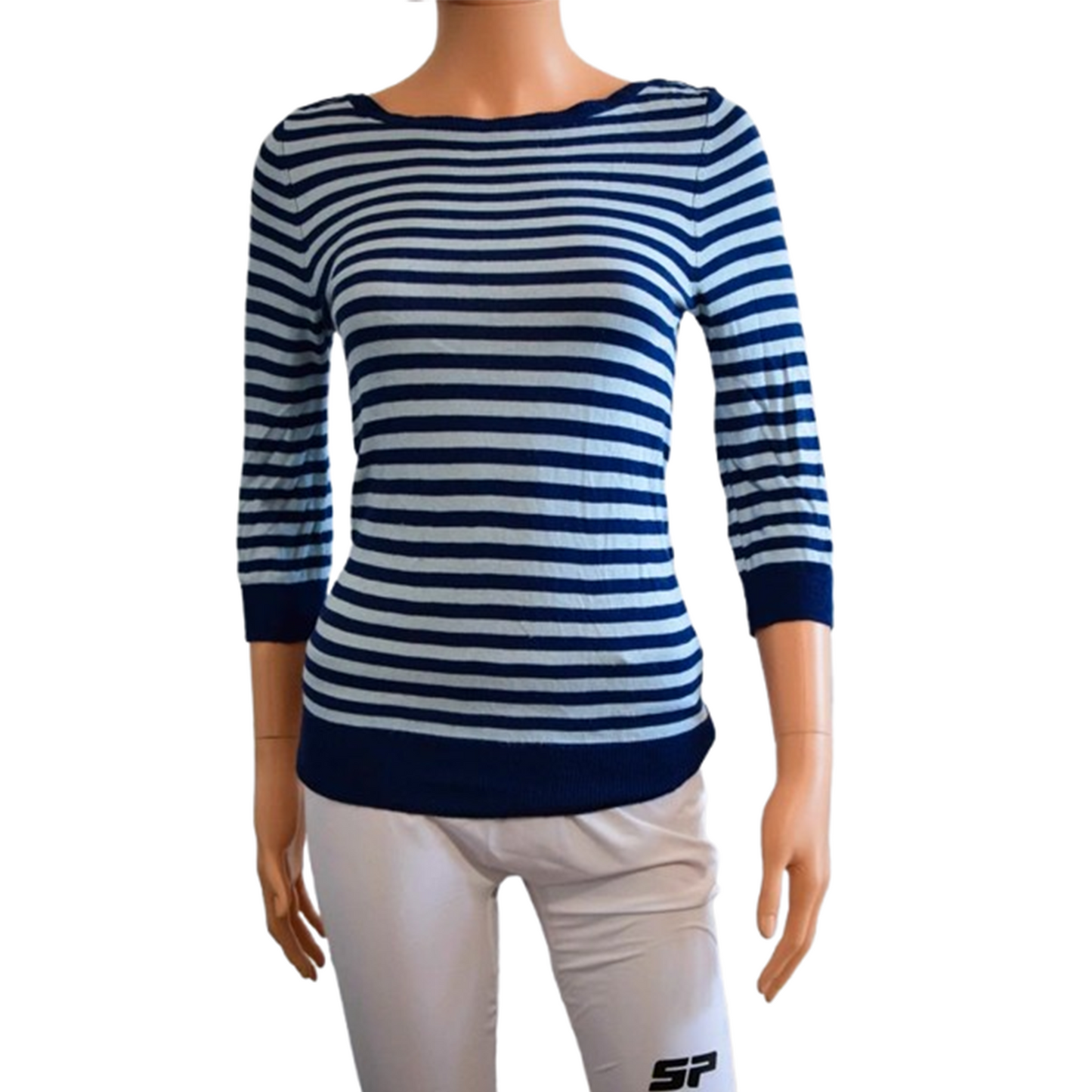 Pull fin marinière bleu azur et bleu marine à manches S