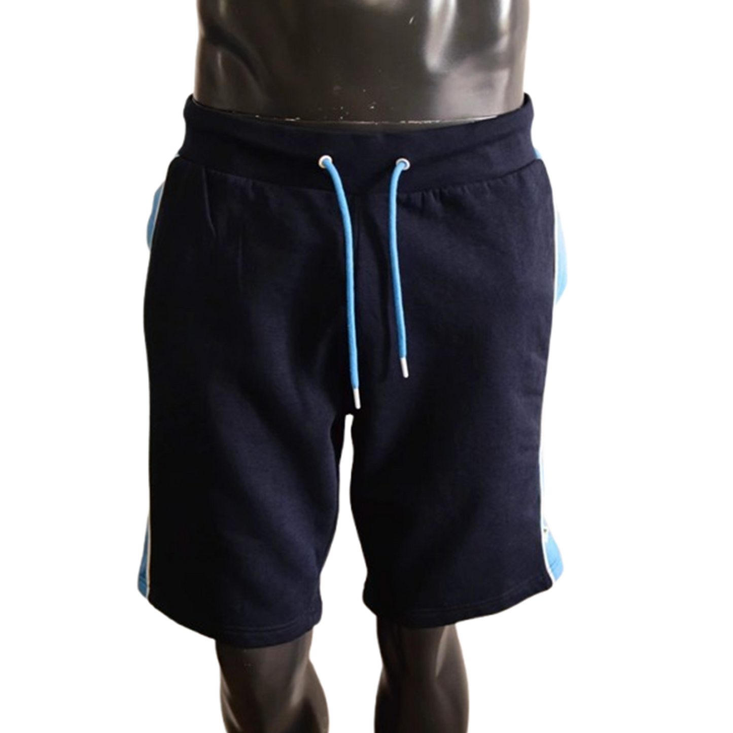 Short de Jogging Homme Le Shark - Bleu Marine avec Bandes Latérales Bleu Ciel