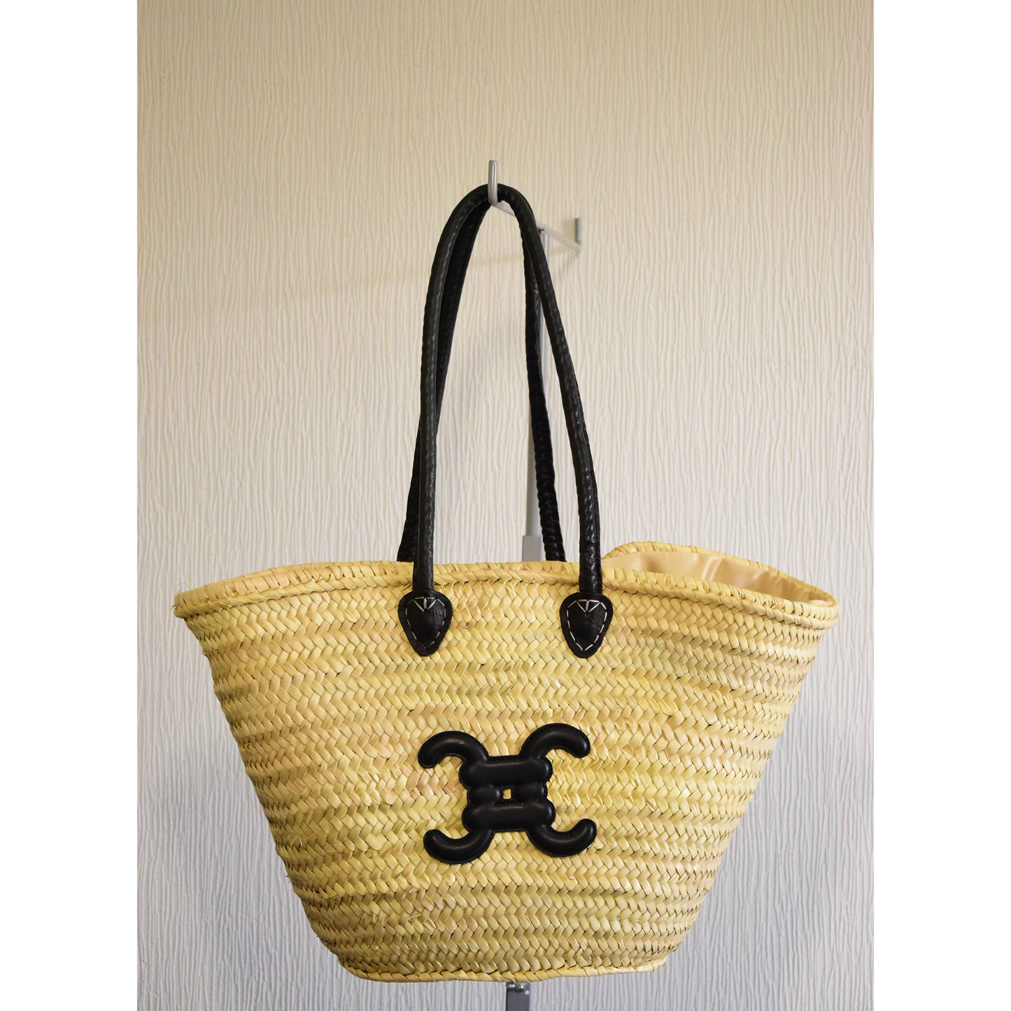 Sac Cabas en Paille double C Tressée à Anses & Logo Cuir