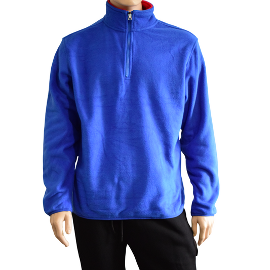 Sweat Polaire Demi-Zip Bleu Électrique & Rouge L