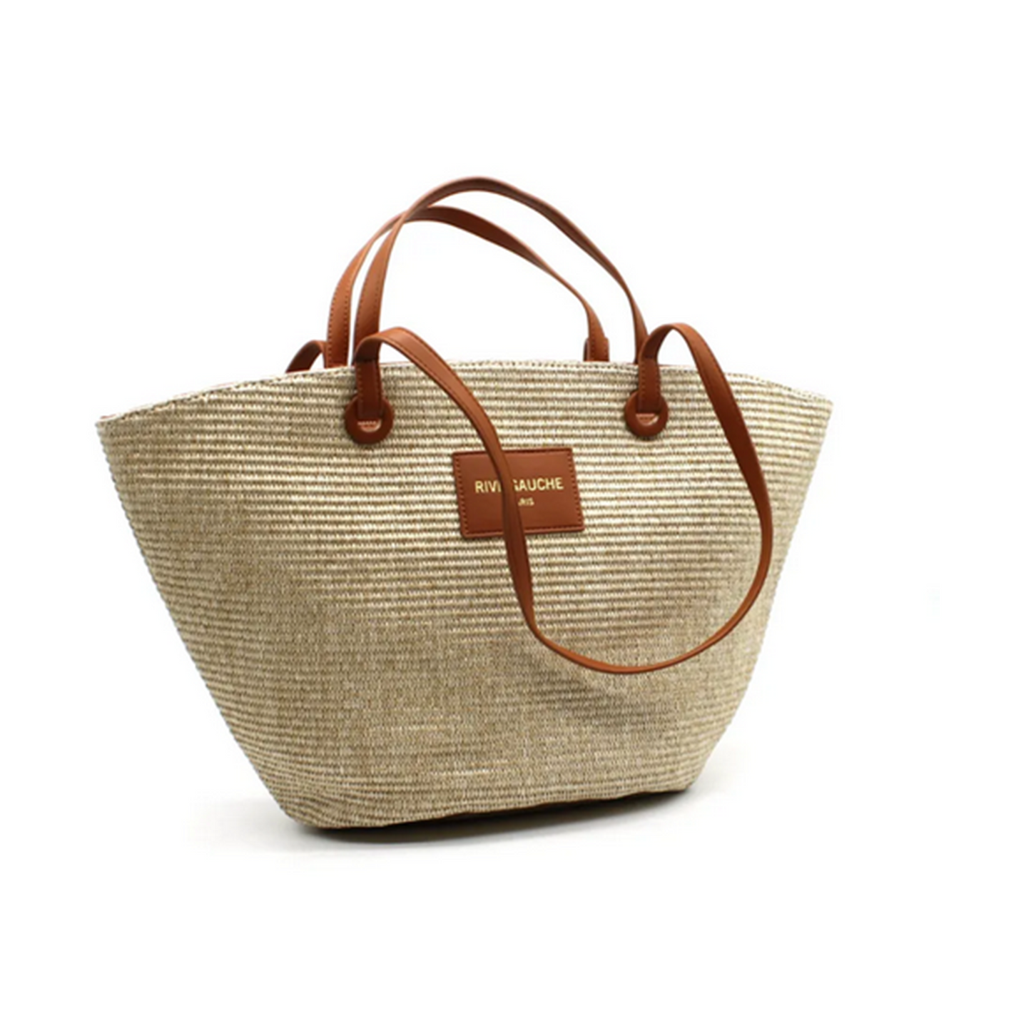 Sac cabas "Rive Gauche Paris" en crochet beige et bleu électrique