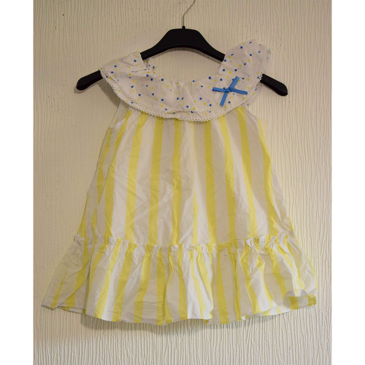 Robe d'été blanche et jaune à rayures avec grand col Claudine pour fillette 3 Ans