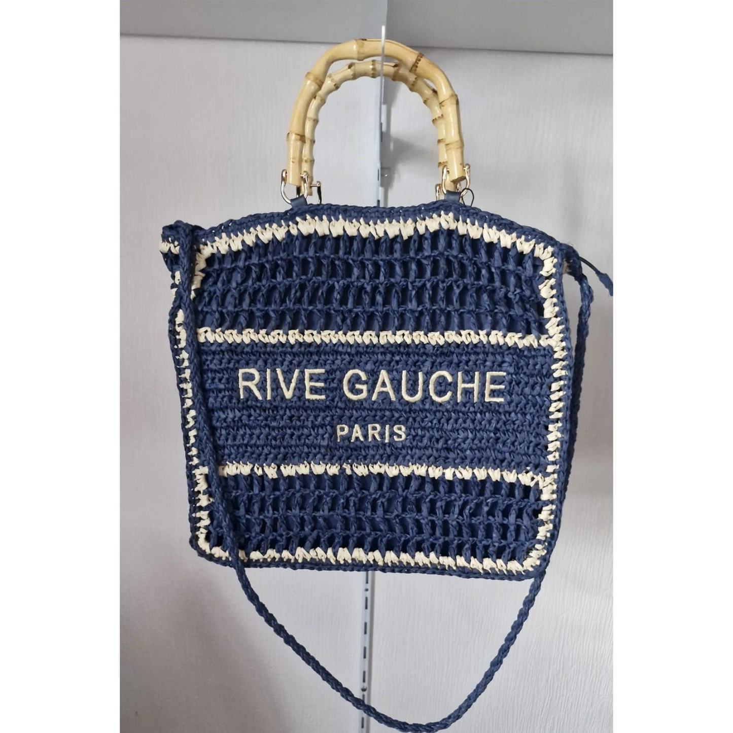 Sac tissé Rive Gauche Paris” à poignées bambou
