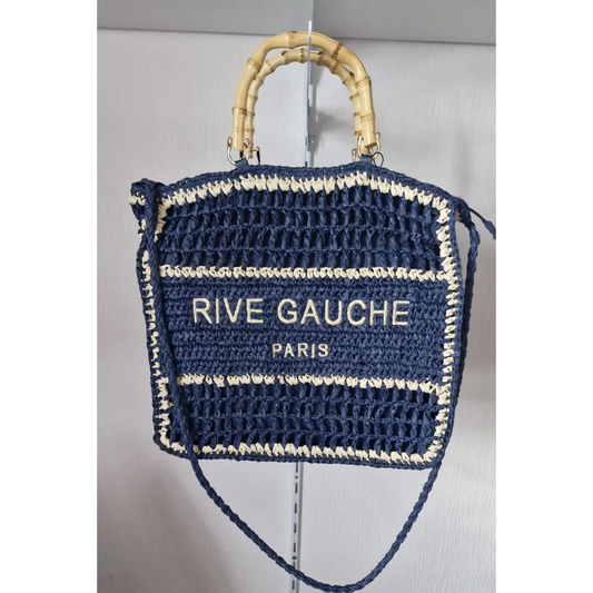 Sac tissé Rive Gauche Paris” à poignées bambou