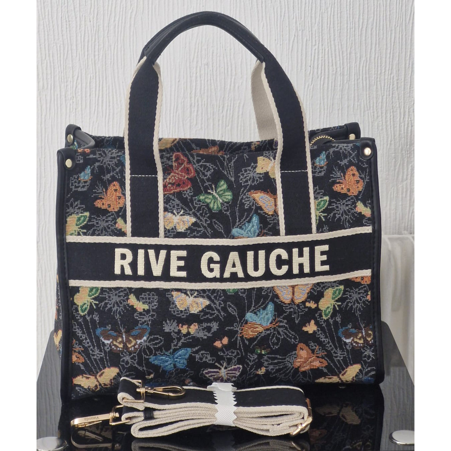 Sac cabas en toile jacquard papillons "Rive Gauche"